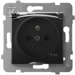 Gniazdo bryzgoszczelne z uziemieniem IP-44 wieczko przezroczyste, czarny mat ARIA GPH-1UZ/M/33/D