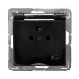 Gniazdo bryzgoszczelne z uziemieniem IP-44 wieczko przezroczyste - czarny mat IMPRESJA GPH-1YZ/M/33/D