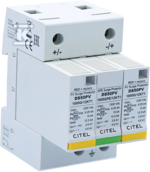 Ogranicznik przepięć typ 1+2 (BC) 12,5KA 2P+G DS50PVS-1000G