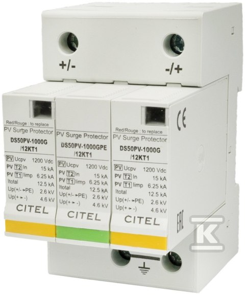 Ogranicznik przepięć typ 1+2 (BC) 12,5kA 2p+GDS50PV-1000G/12KT1